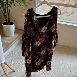 Lulu's Navy and Red Floral Long Sleeve Dress